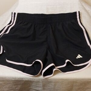 adidas Black Athletic Shorts with Light Pink Trim
